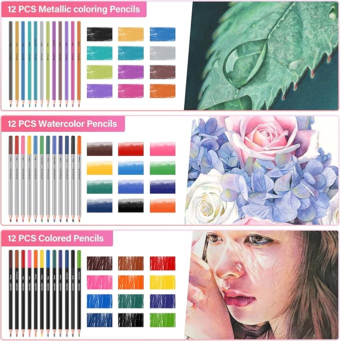 72pcs Colored Drawing Pencils Kit Sketching, Graphite Pencils With Convenient Case, School Art Supplies Gift for Artists Adults Teens Beginner, Ideal for Shading, Blending,Art Supplies Set