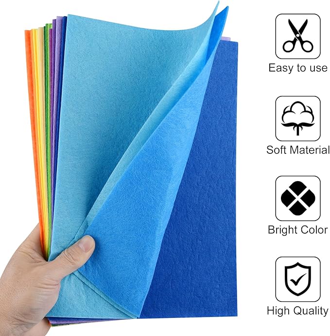 40 Pcs Soft Felt Fabric Sheet 8" x 12" Assorted Color Felt Fabric Sheets for Crafts DIY Handcraft Sewing Squares Patchwork Nonwoven