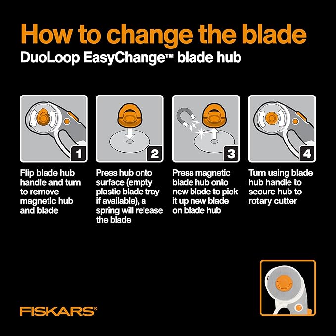 Fiskars 45mm Rotary Blade 2-Pack, Replacement Blades for Rotary Cutters, Precision Cutting for Quilting and Sewing