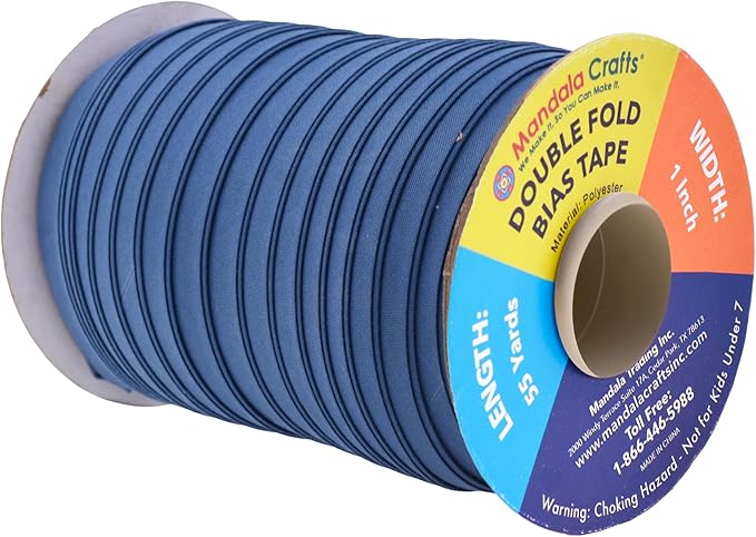 Mandala Crafts 55 Yards 1 Inch Denim Double Fold Bias Tape for Sewing - Bias Binding Tape for Quilting Binding, Hemming, Seam, and Fabric Piping
