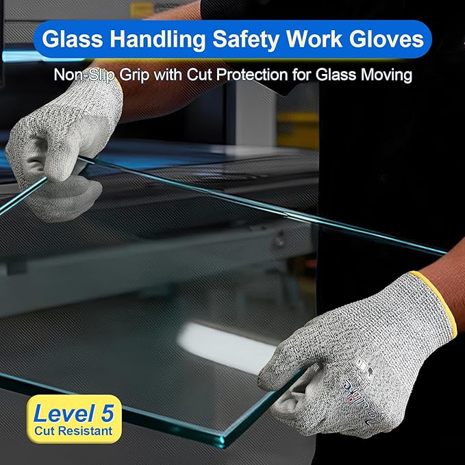 Dowellife 12 Pairs Level 5 Cut Resistant Work Gloves for Men and Women, PU Coated Breathable Gardening Gloves, Thin Flexible and Firm Grip for Mechanics and Fishing (X-Large, Grey)