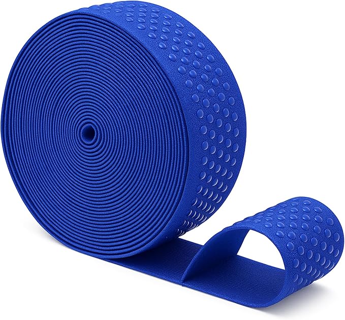 Mandala Crafts 1.5 Inch Elastic Silicone Gripper Tape for Clothing - 10 Yds Dotted Non Slip Elastic Band for Sewing - Royal Blue Silicone Flat Fabric Stretchy Ribbon Straps