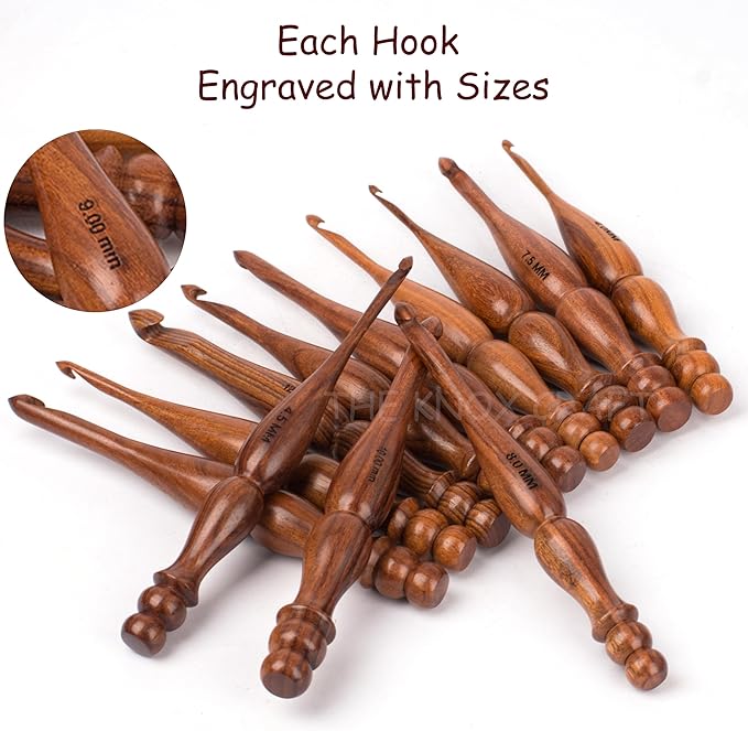 THE KNOX CRAFT - Wooden Crochet Hooks, Set of 13 (3.5mm to 12mm),Crochet Hook for Crocheting Yarn, Ergonomic Yarn Hook for Arthritic Hands, Knitting Gift for Her