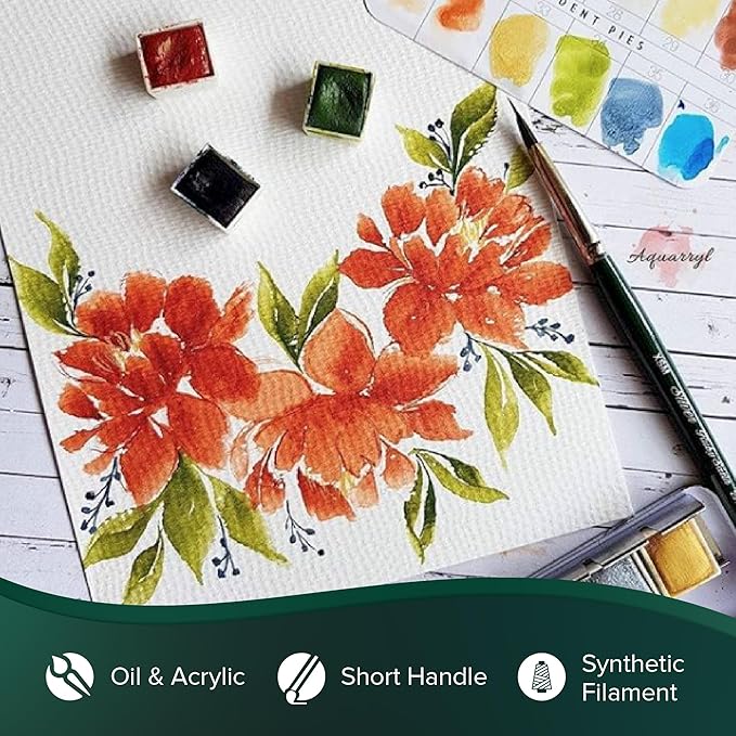 Silver Brush Limited RSS-2560S Ruby Satin Variety Set, Paintbrushes for Oil, Acrylic, & Heavy Body Paints, Set of 6, Round, Bright, Angle, Triangle, Monogram Liner, & Grass Comb Brushes, Short Handle