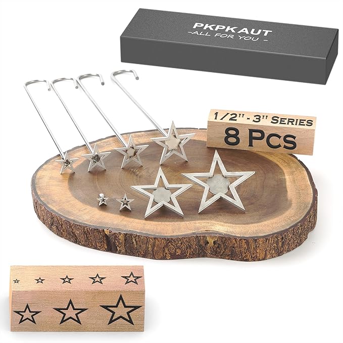 8Pcs Mini 1/2"-3" Branding Irons, Star Outlines Custom Wood Branding Iron Personalized for Wood Working, Leather Hats, Felt, Cowhide, BBQ Brander & Bread Logo, Steak Branding Iron for Food