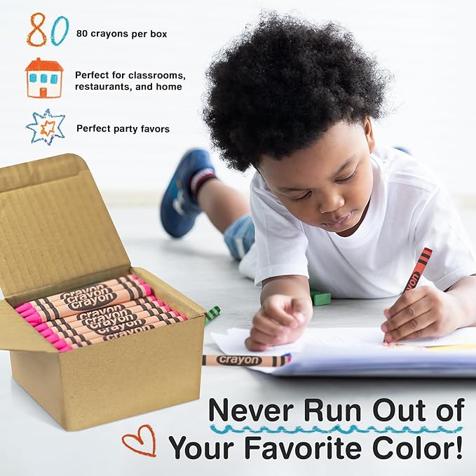 80 Count Single Color Crayons Bulk Pack - PINK single color crayon refill - Regular size crayons (5/16" x 3-1/2")
