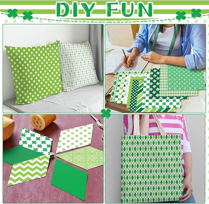 20 Pcs 10''x10'' St. Patrick's Day Quilting Fabric Square Bundle Irish Green Precuts Quiltted Fabric Shamrock Lucky Clover Printed Patchwork Supplies for Holiday Patchwork DIY Sewing Craft