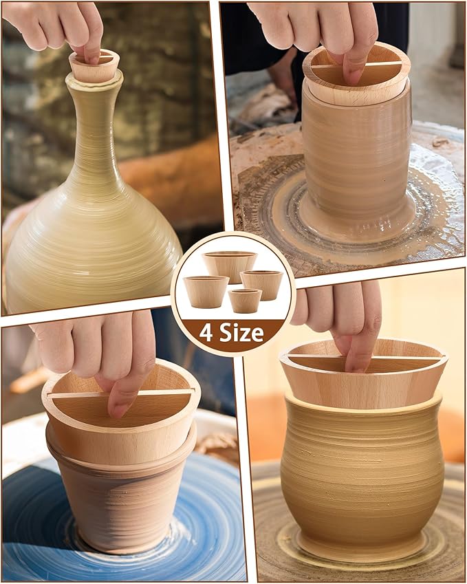 Colingmill 4 Pcs Rim Cone Shaper for Pottery and Ceramic Wooden Tools 4 Size Shaping Cone Trimming Tools for Sculpting Fixing Smoother Rounded Rim Pottery Artists and Hobbyists Supplies(Xs, S, M, L)