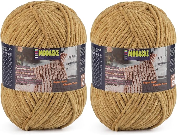 2 Skeins Fluffy Chenille Yarn for Crocheting - Baby Blanket Yarn for Knitting - Velvet Yarn for Amigurumi Crochet, Ultra Soft Yarns Total Weight 400g/14oz, Total Length 480m/524yard