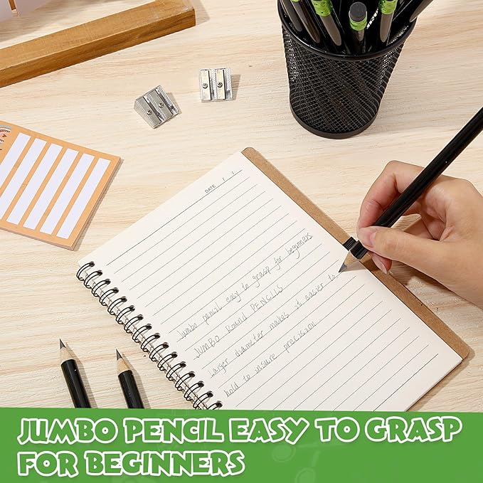 Fainne 102 Pcs Bulk Thick Jumbo Graphite Pencils Set 96 Fat Giant Large Pencils and 6 Sharpeners Enhanced Grip for Art Drafting Writing Drawing Office and Home Use(Black,Round)
