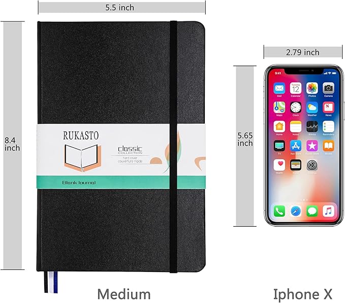 Hardcover Notebook Blank Journal Sketchbook for Drawing, Medium 5.5 by 8.4 Inch, 100 GSM Thick Paper (Black, Plain)