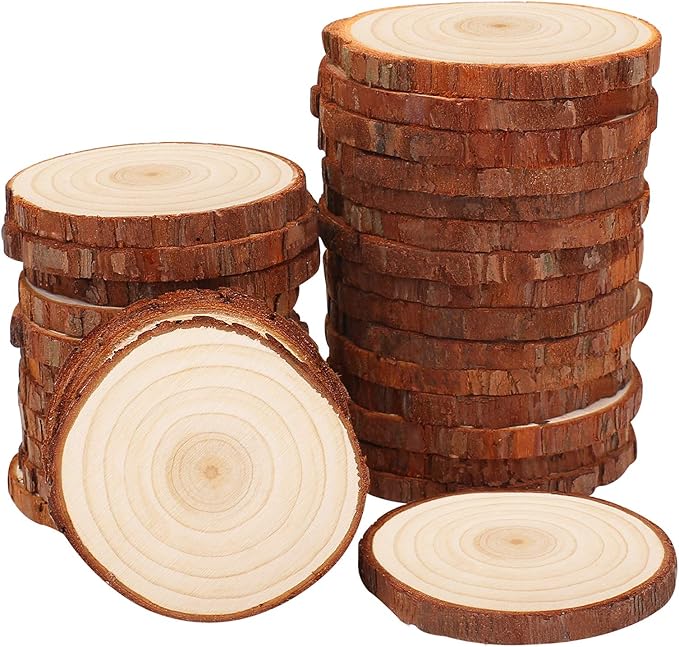 Fuyit Unfinished Wood Slices with No Hole, 30 Pcs 2.4-2.8 Inches Natural Wooden Circles with Bark for DIY Crafts, Christmas Ornament, Decoration