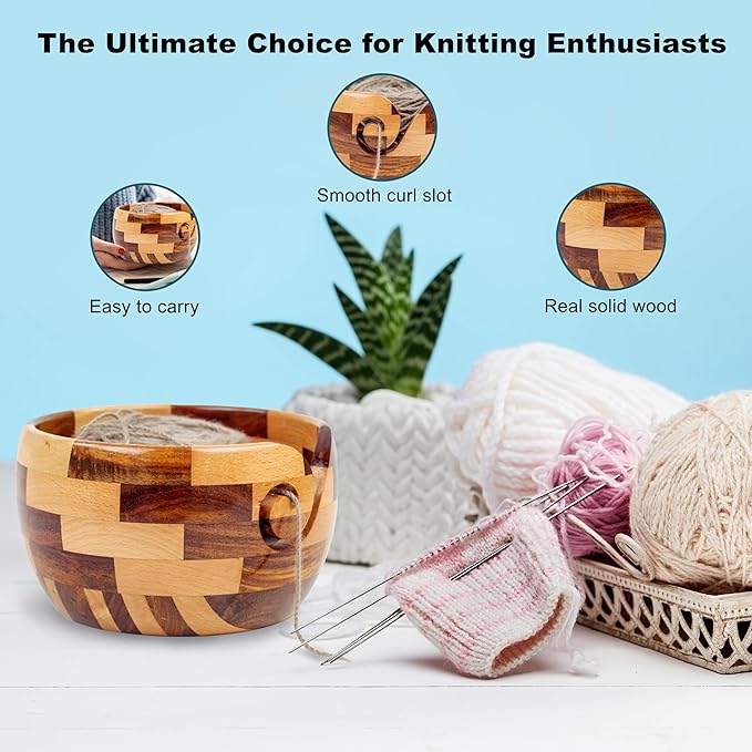 Nagina International Mixed Premium Yarn Storage Bowl For Yarn Balls & Skeins | Crochet & Knitting Bowls Made Out OF Turmeric & Rosewood | Knitter's Gift & Notions (Medium)