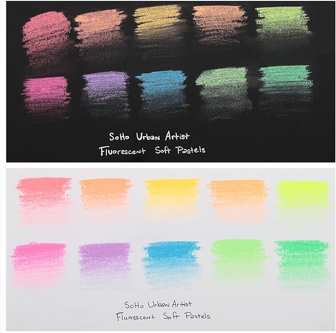 Soho Urban Artist Soft Pastel Sticks - Bundle of 10 Each Metallic and Fluorescent Colors for Artists - Drawing, Blending, Layering, Shading