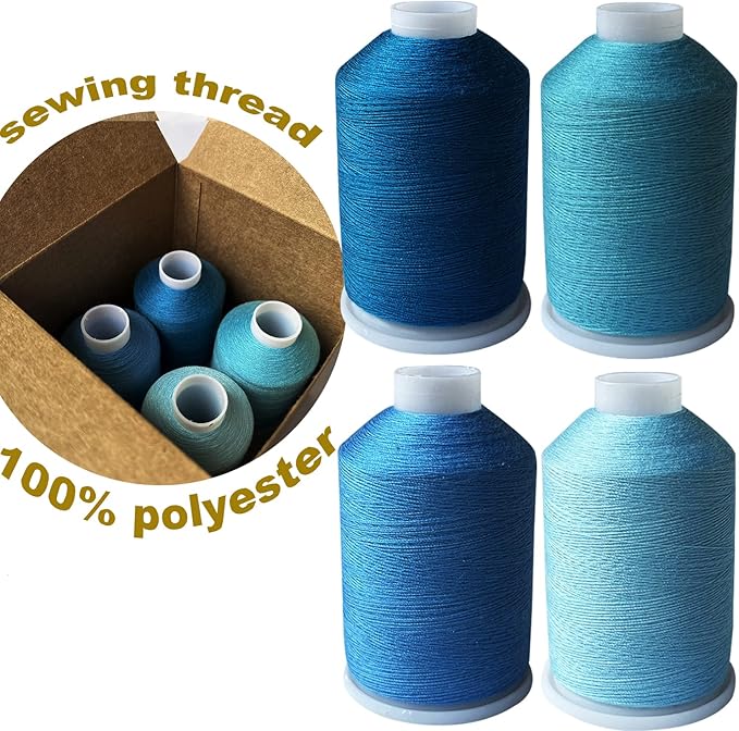 Sewing Thread 4 Colors Set 40s/2 for Sewing Machine，Quilting，Hand Sewing Total 4000yards （Navy Blue Series）