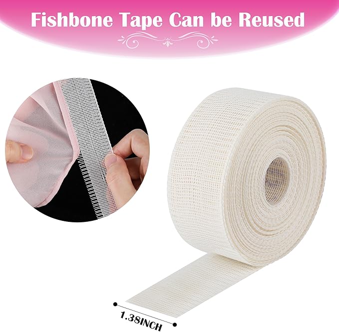 Fishbone Hem Tape for Sewing 2.5 Yards Edge Roller for Chiffon & Thin Fabrics Sewing Tool for Beginners and Enthusiasts Tailors Helper Sewing Supplies 3.5cm Width Frills Hem Sewing Guide