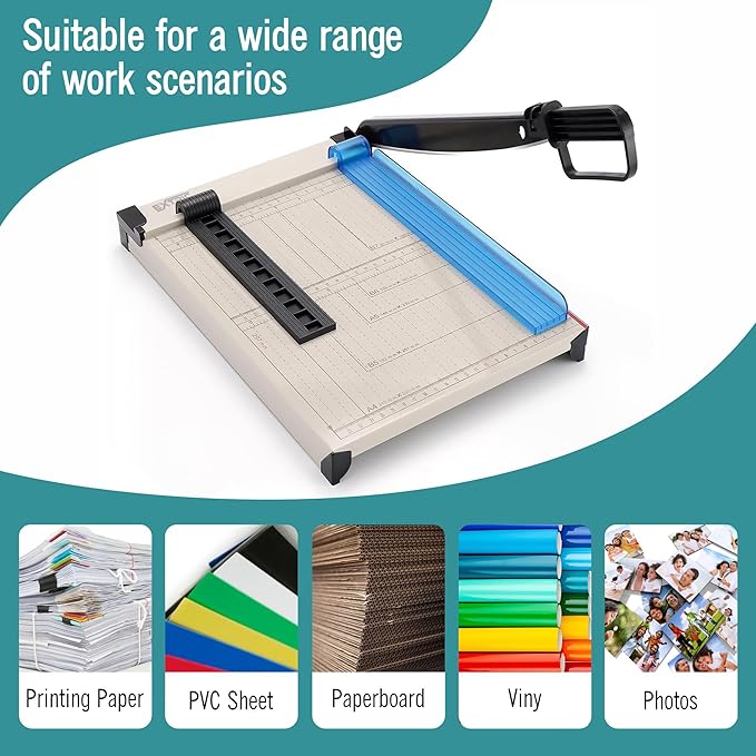 EXTRIC Paper Cutter Heavy Duty, 12" Paper Trimmer with Safety Guard, Guillotine Papers Cutter for Classroom and Office, Heavy Duty Metal Base, Magnetic Guide, Laser Printed Scale