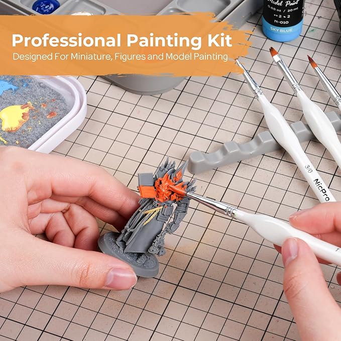 Nicpro Miniature Painting Kit with Wet Palette & 11PCS Detail Paint Brushes Drybrush, 100PCS Wet Pallet Paper, 4PCS Sponge, Brush Holder Mixing Paint Saver Palette for Miniature Model Painting