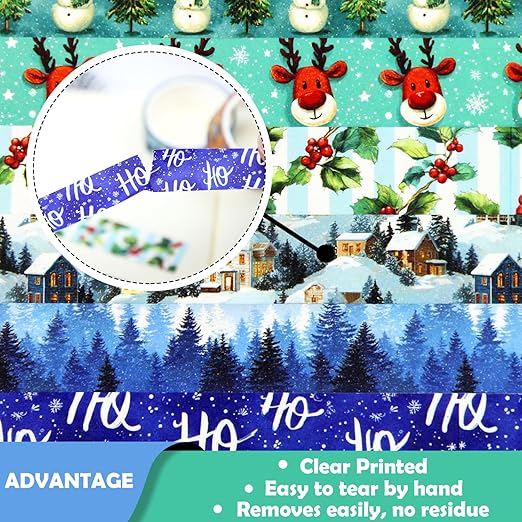 12 Rolls Winter Washi Tape Set, Blue Decorative Tape Snowflake ICY Christmas Themed Masking Tape for Journaling Supplies, Junk Journal, Scrapbooking, DIY Arts & Crafts, Gift Wrapping