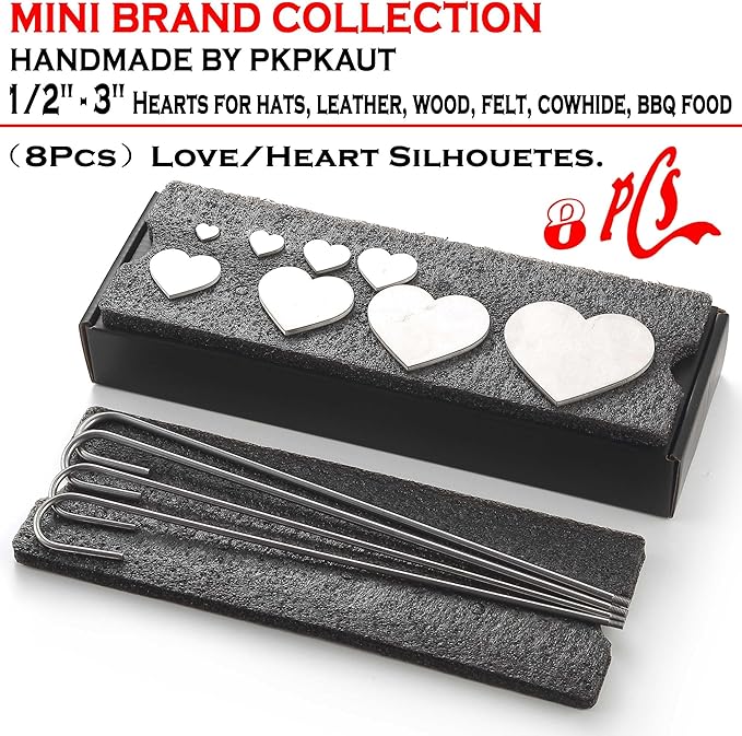 8Pcs Mini 1/2"-3" Branding Irons, Love/Heart Silhouettes Custom Wood Branding Iron Personalized for Wood Working, Leather Hats, Felt, Cowhide, BBQ & Bread Logo, Steak Branding Iron for Food