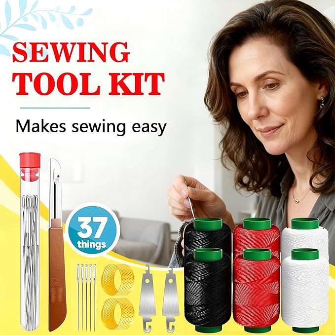37PCS Sewing Tool Set, New Big Eye Steel Sewing Needles Kit, Stainless Steel Needles for Hand Sewing Kit, Portable DIY Hand Made Craft Set for Lovers