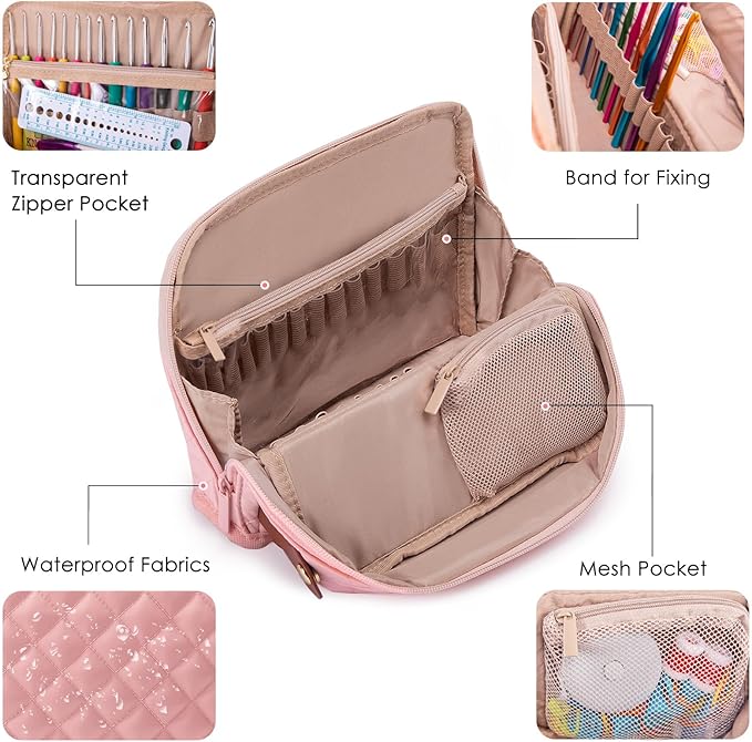 Empty Crochet Hook Case - Stand Up Crochet Hook Organizer with 30 Slots for Crochet Hooks & needles, Crochet Accessories - Crochet Needles Set for Crochet Lovers, Crochet Kit for Beginners