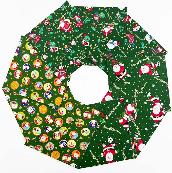 48Pcs 5x5 Inch Christmas Fabric Squares,100% Cotton Pre-Cut Quilt Clearance Charm Packs,8 Holiday Patterns for Quilting, Sewing DIY Crafts