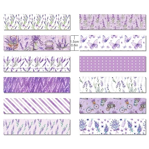 Lavender Washi Tape 12 Rolls Lavender Tape Masking Decorative Purple Flower Washi Tape for DIY Craft Gift Wrapping Handbook Sticker Scrapbook Journaling Party Favor
