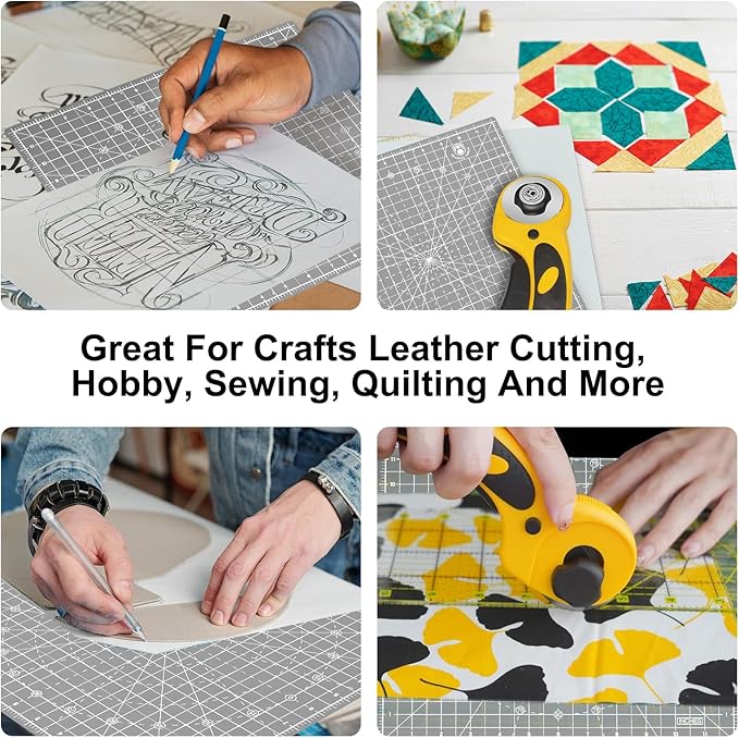 Headley Tools 12"x12" Rotating Cutting Mat, Self Healing Mat with 360-Degree Rotation & Anti-Slip Base, Sewing Board Cutting Mat Perfect for Fabric Quilting Leather Hobby Project, Grey