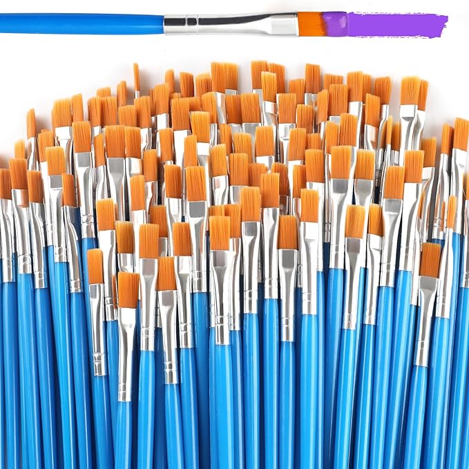 Paint Brushes Set for Acrylic Painting, 100 Pcs Flat Art Painting Brushes Acrylic Paint Brush, Nylon Paint Brush for Kids Adults Oil Watercolor Rock Painting Body Face Nail Art
