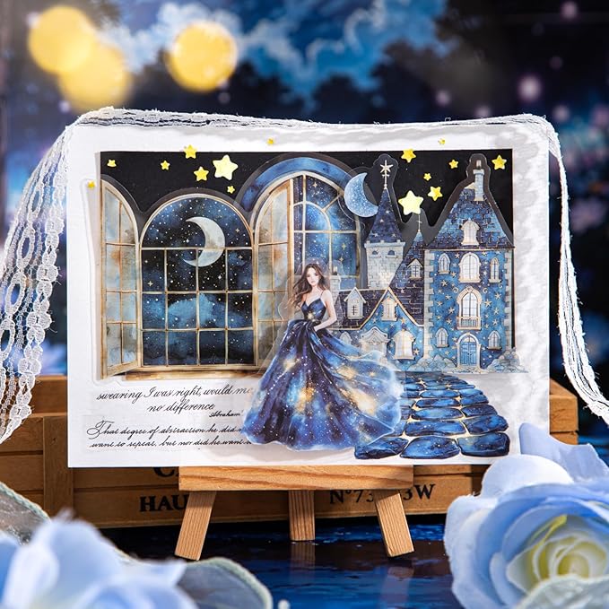 80Pcs Starry Sky Garden PET Sticker Pack, Fantasy Landscape Stickers for Scrapbooking, Journaling, DIY Crafts and Planner Decoration