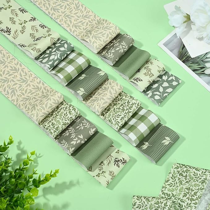 40 Pcs Sage Green Floral Cotton Jelly Fabric Strips Spring Sage Leaves Fabric Strips for Quilting Crafting Precut Patchwork for Gift Sewing DIY Crafts