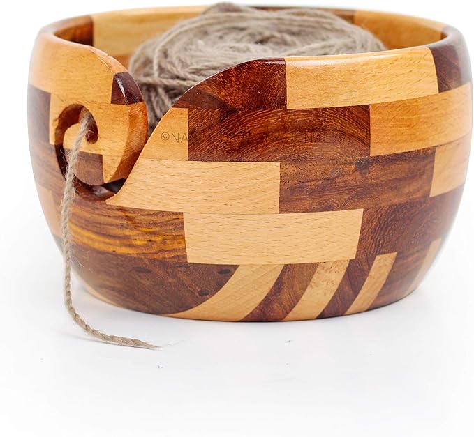 Nagina International Mixed Premium Yarn Storage Bowl For Yarn Balls & Skeins | Crochet & Knitting Bowls Made Out OF Turmeric & Rosewood | Knitter's Gift & Notions (Medium)