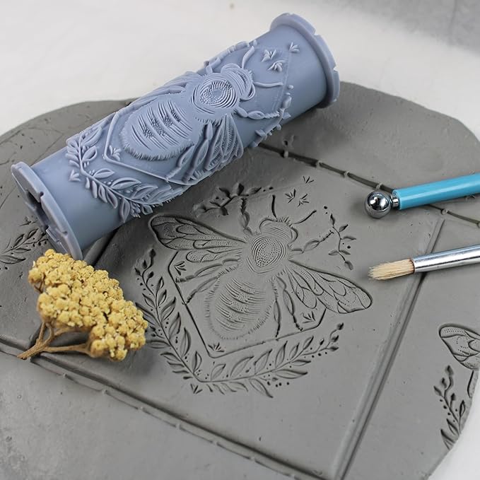 Honeybee Clay Texture Roller (4") - Insect Set #01 - Embossing Pattern Roller for Polymer & Ceramic Clay, Pottery & Crafts