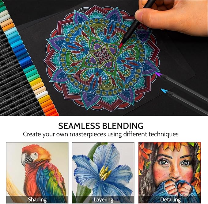 H & B 120-Color Colored Pencils Set with Mandala Coloring Sheets, Eraser, Sharpener - Soft Oil-Based CoresArt Supplies Drawing Kit for Adults, Kids, and Beginners