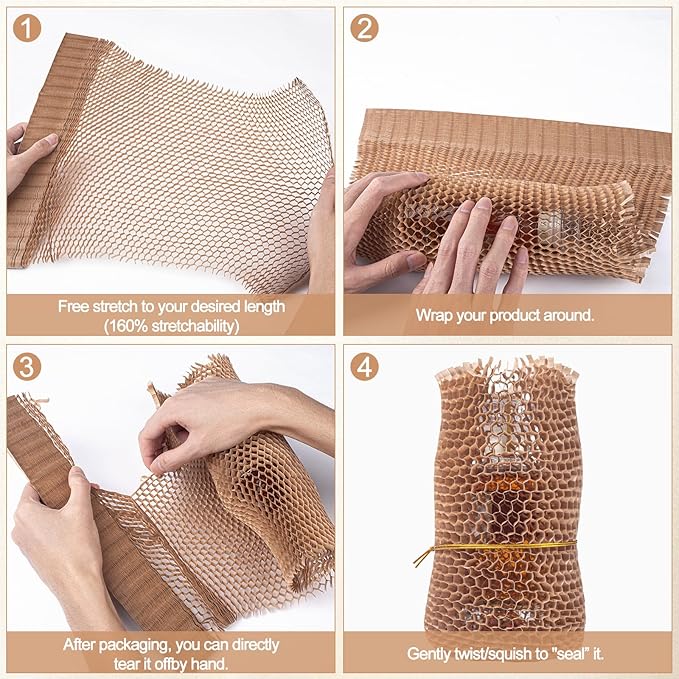12Pcs 3D Honeycomb Packing Paper for Moving, 13" x 160" Upgrade and Reinforce Packing Paper Substitute Alternative for Bubble Cushioning Wrap with 20 Fragile Sticker