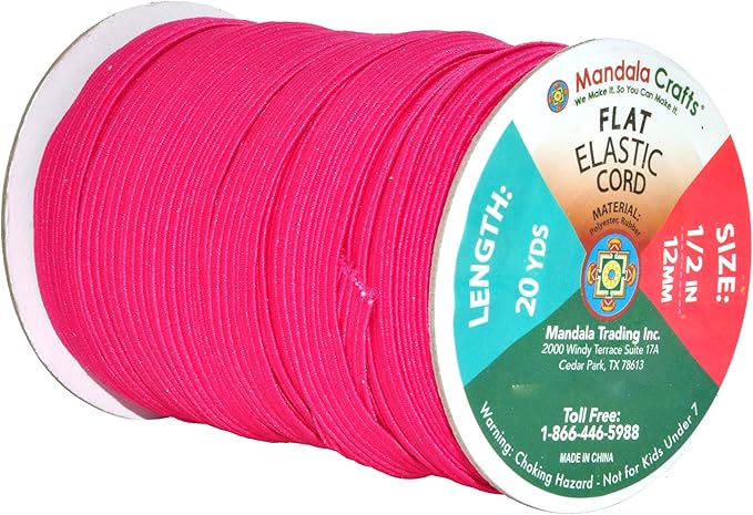 Mandala Crafts 12mm 20 Yds Roll of Hot Pink Elastic Bands for Sewing - 1/2 Flat Elastics Cord - 1 2 Inch Braided Stretch Straps for Crafting