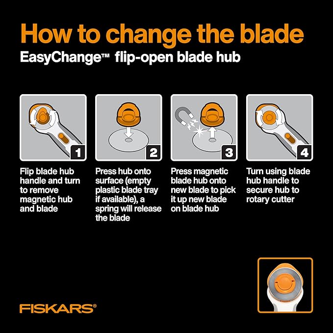 Fiskars 45mm Rotary Blade 2-Pack, Replacement Blades for Rotary Cutters, Precision Cutting for Quilting and Sewing