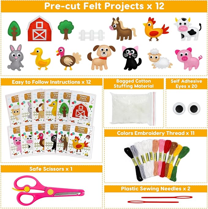 OKOOKO Animal Sewing Craft Kit, Sewing Craft Kit for Kids, DIY Crafting and Sewing Set, Art Craft Kits, Fun and Educational Craft Set, Sew Your Own Felt Animals