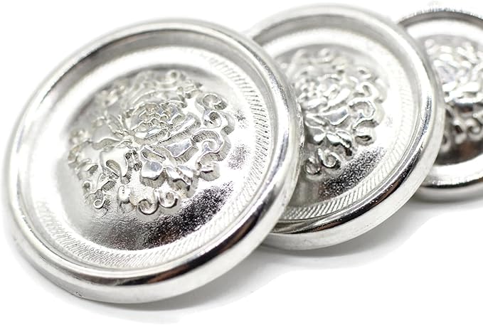 Silver Metal Shank Buttons - 12 Pcs - 3 Size Options - Floral Round Metal Shank Buttons for Men Women Blazer Coat Uniform Shirt Suit and Jacket Sewing Craft DIY N6901