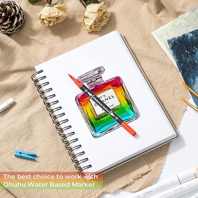Ohuhu Mix Media Pad, 8.5"x6" Mixed Media Art Sketchbook, 120 lb/200 gsm Heavyweight Papers, 62 Sheets/124 Pages, Spiral Bound Mixed Media Paper Pad for Acrylic, Painting Christmas Gift