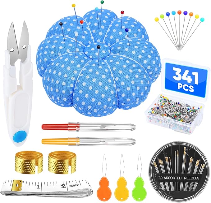eZAKKA 341 PCS Sewing Pin Cushion Kit, Pumpkin Wrist Pin Cushion for Sewing Clips Sewing Pins, Needle Threaders, Small Scissors, Seam Ripper Soft Tape Measure for Decoration