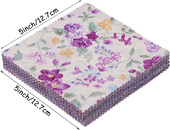 Purple Charm Pack, 42-5" Cotton Quilting Fabric Quilt Squares