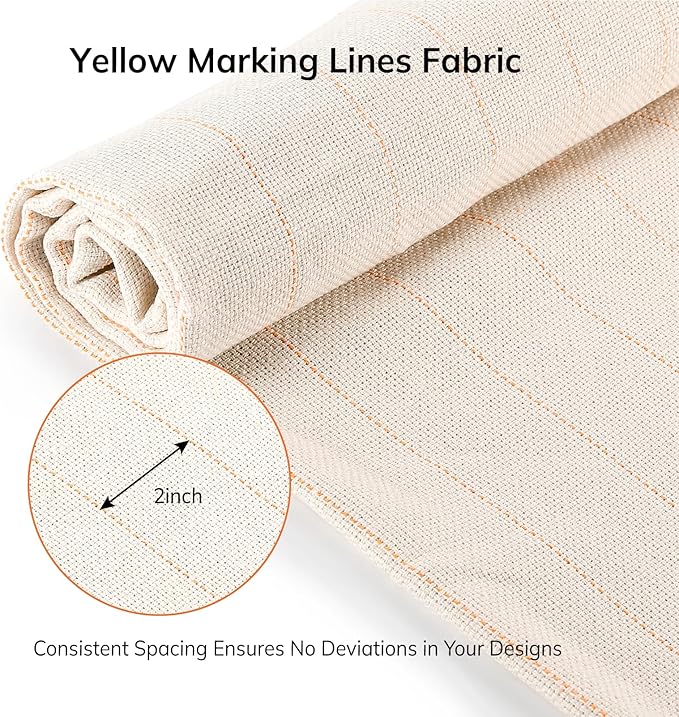 Pllieay 80" × 80" Large Overlocking Primary Tufting Cloth, Monks Cloth with Yellow Marked Lines, Punch Needle Fabric, Monks Clothes for Punch Needle, Tufting Guns and Carpet Punching