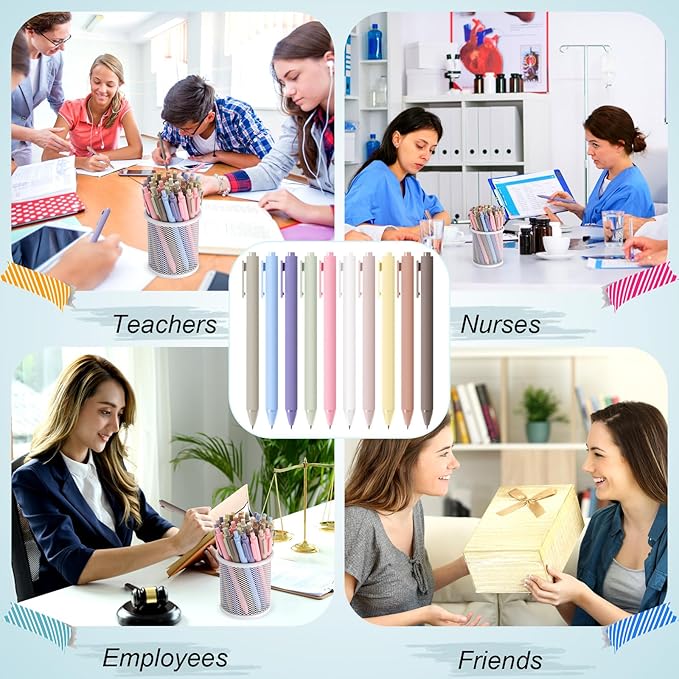 Crtiin 50 Pcs Gel Ink Pens Bulk, Black Ink 0.5mm Fine Point Retractable Pen Smooth Writing Office Supplies for Teacher Server Nurse Christmas Charity Donation Valentine (Pastel Colors)