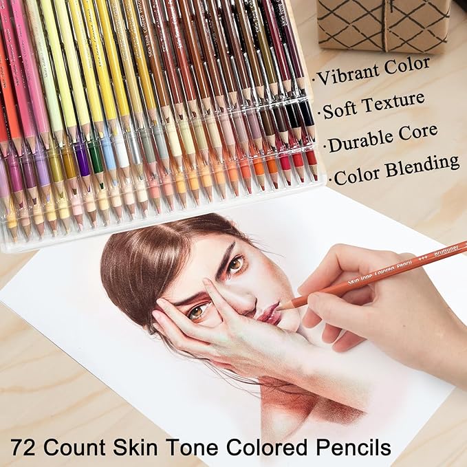 LBW 72 Skin Tone Colored Pencils for Adult Coloring Pencils, Oil Based Soft Core Professional Color Pencils Set for Artists Beginners Drawing Coloring Sketching Blending