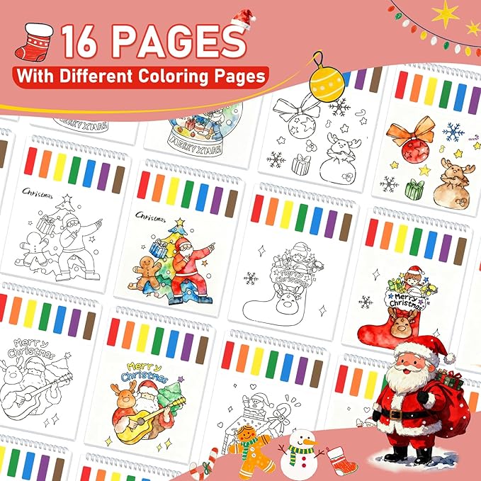 PIRIE Christmas Paint with Water Coloring Books for Toddlers | Travel-Friendly Mess-Free | Christmas Crafts for Kids | Large Size Art Gift for Kids Ages 3+