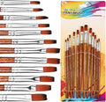 Giantree 12 PCS Flat Brushes Set, Professional Nylon Paint Brushes, Long Handle Artist Brush for Watercolor Acrylic and Oil Painting (Flat Head)