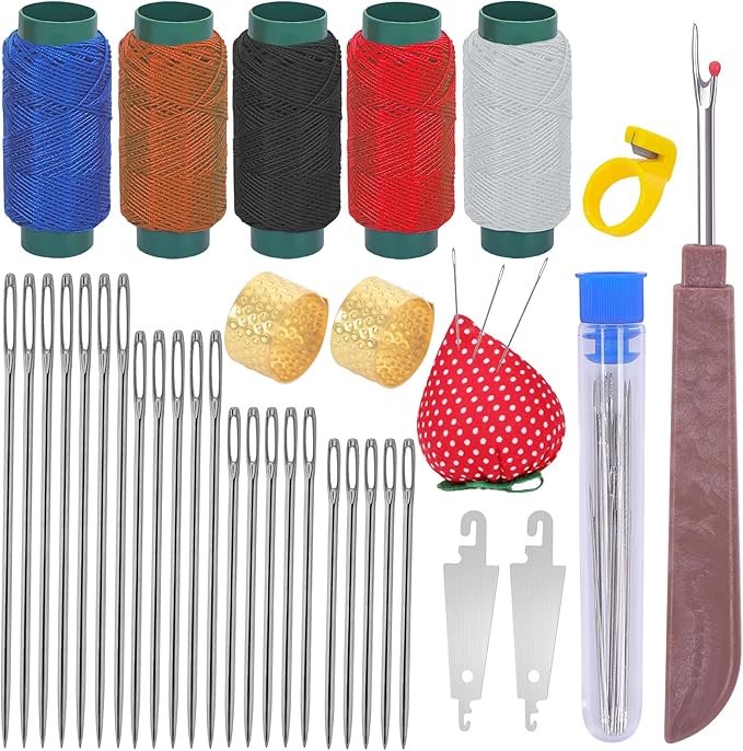 34pcs Big Eye Stainless Steel Sewing Needles Set,Steel Sewing Needle Large Eye Threaders for Hand Sewing Kit