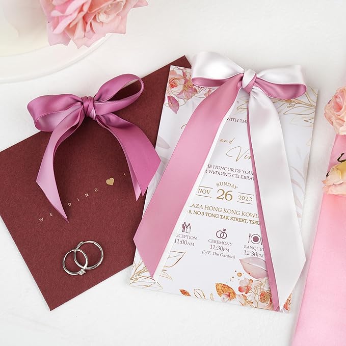 Rose Pink Satin Ribbon Assortment - 5 Rolls, 50 Yards for Wedding, Baby Shower, Gift Wrapping, Crafts & Flower Bouquets